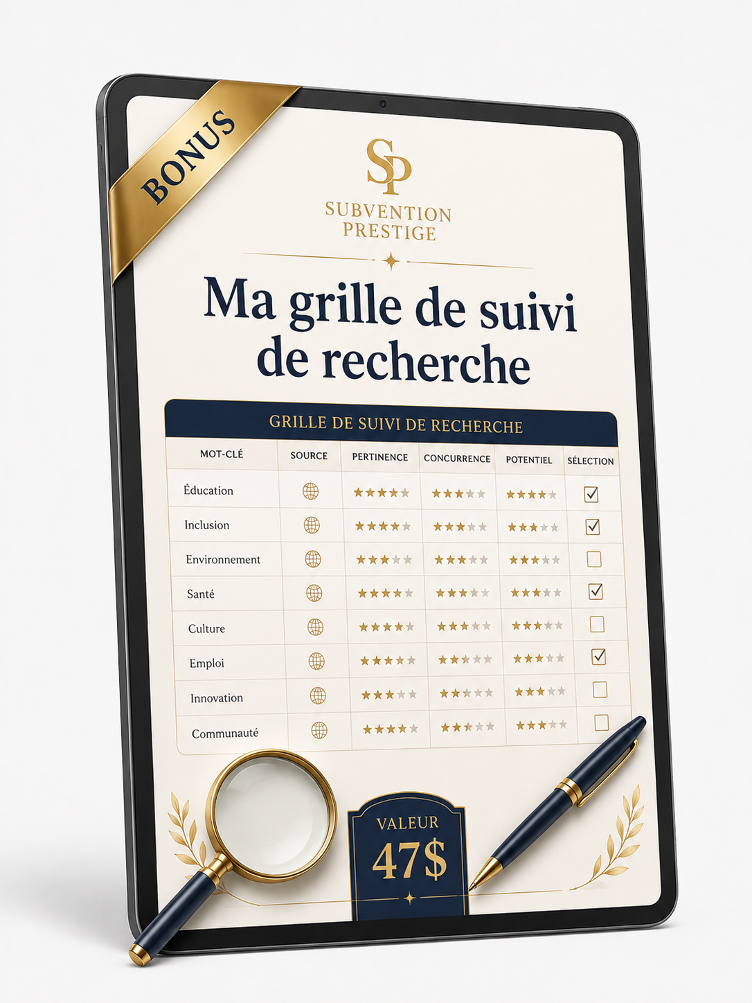 Couverture — Ma grille de suivi de recherche